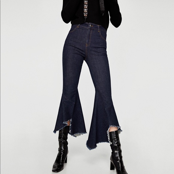 Zara Denim - Zara flare denim with wide uneven raw edge hem